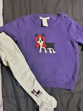 Janie and Jack Purple Knit Sweater with Red-Accented Dog Motif